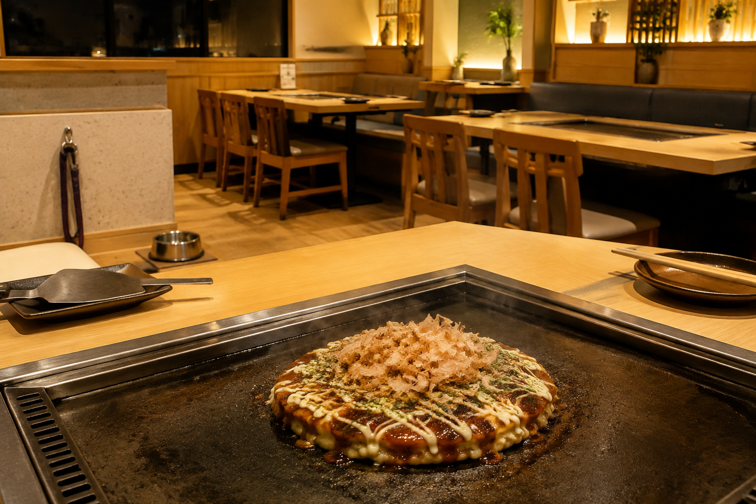 お好み焼きと店内のAI生成イメージ